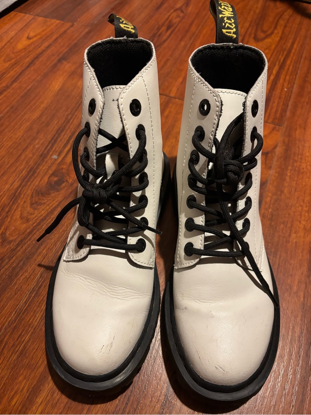 Dr. Martens White Lace-Up Combat Boots with Black Laces
